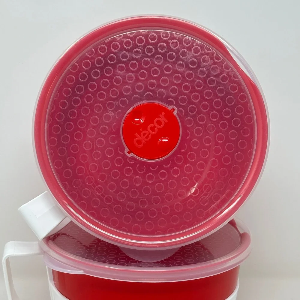 Decor Microwave Soup Mug Set of 2 Red White Vented Lid 500ml 17oz Australia